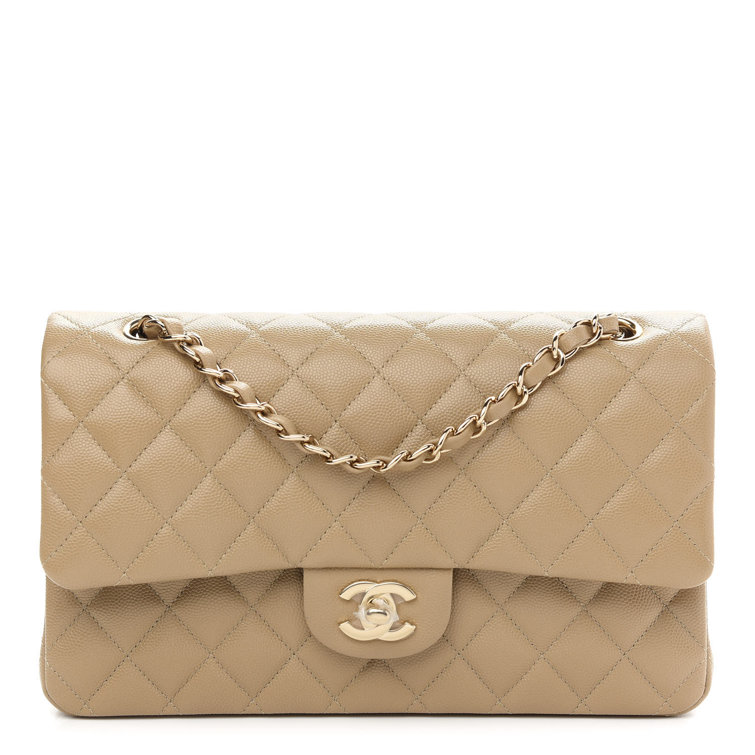 CHANEL Caviar Quilted Medium Double Flap Dark Beige